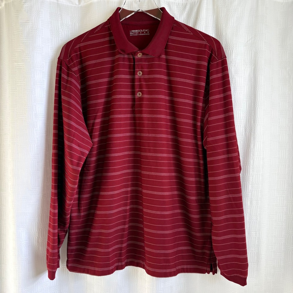 Nike Golf Mens Fit Dry Long Sleeve Polo Shirt Striped Size Medium